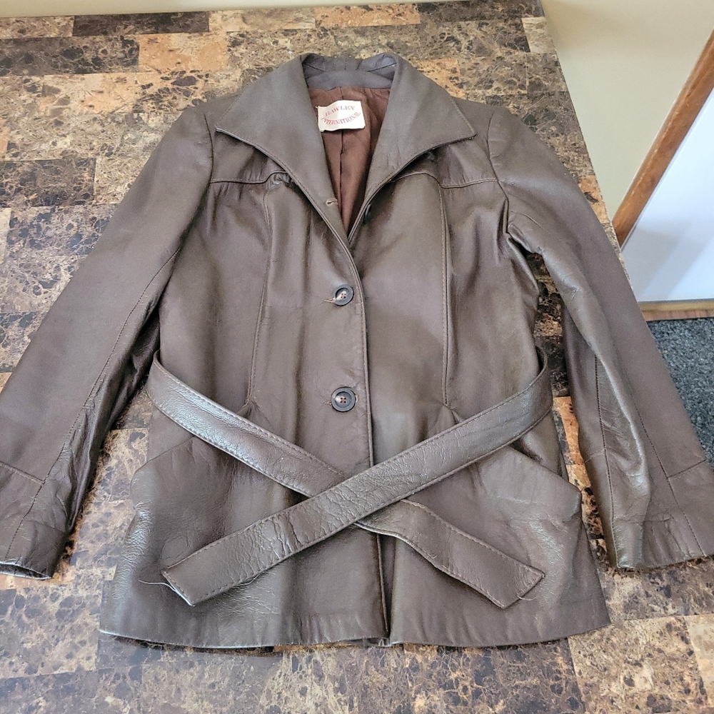 Vintage Womens Brown Leather Jacket Rawley Int'l Size S/M